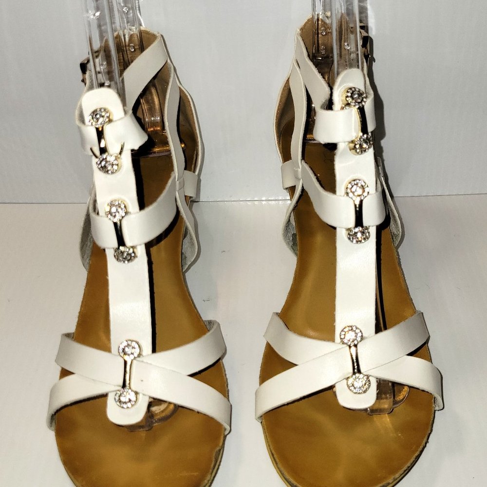 Le Miu Women's White Embellished Wedge Heel Zipper Ankle Sandals Size 11